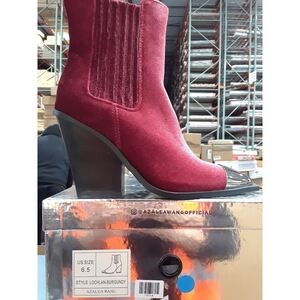 AZALEA WANG Lochlan-Burgundy Velvet Bootie - Burgundy / 6.5 / Block